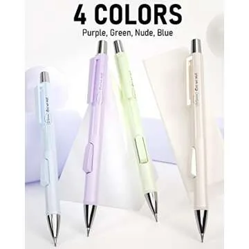 Nicpro 4PCS Pastel Mechanical Pencil 0.5mm, Cute Fast Click Mechanical Pencils Set with 100PCS HB Lead Refills, Erasers and Eraser Refills, Aesthetic Mechanical Pencils for Writing, Drawing, Sketching