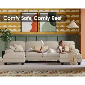 Furmax Sectional Couches for Living Room, U-Shaped Sofa Couch with Linen Fabric, 4 Seat Sofa Set with Double Chaise for Apartment (Corduroy, Beige)