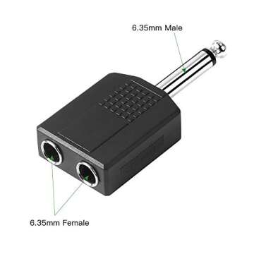 Jelanry 1/4" 6.35mm Stereo Plug Male to Dual 1/4" 6.35mm Jack Female Splitter Adapter, Dual 6.5mm Jack Adapter Audio Y Cable Splitter for Guitar, Microphone, Amplifier TAA Compliant Black 2Pack