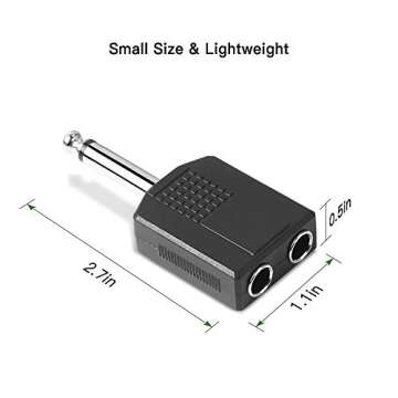 Jelanry 1/4" 6.35mm Stereo Plug Male to Dual 1/4" 6.35mm Jack Female Splitter Adapter, Dual 6.5mm Jack Adapter Audio Y Cable Splitter for Guitar, Microphone, Amplifier TAA Compliant Black 2Pack