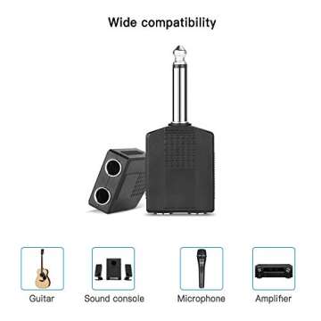 Jelanry 1/4" 6.35mm Stereo Plug Male to Dual 1/4" 6.35mm Jack Female Splitter Adapter, Dual 6.5mm Jack Adapter Audio Y Cable Splitter for Guitar, Microphone, Amplifier TAA Compliant Black 2Pack