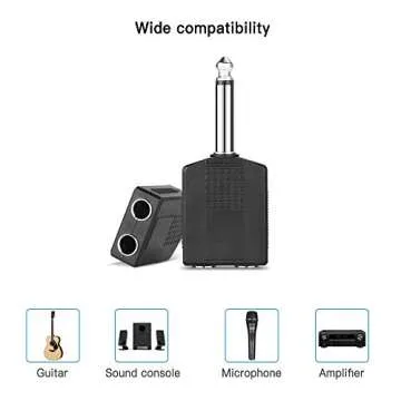 Jelanry 1/4" 6.35mm Stereo Plug Male to Dual 1/4" 6.35mm Jack Female Splitter Adapter, Dual 6.5mm Jack Adapter Audio Y Cable Splitter for Guitar, Microphone, Amplifier TAA Compliant Black 2Pack