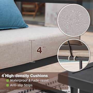 COMLAX FIELD Patio Furniture Set, 4 Pieces Outdoor Patio Furniture with Coffee Table Set, Metal Patio Conversation Sets with Washable and High-Resiliency Sponge Cushions, Beige