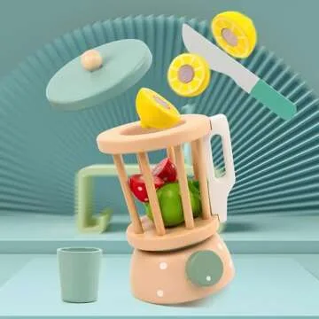 Wooden Blender Toys Play Set for Kids, Fruit Juicer Maker Toy, Montessori Pretend Play Food Kitchen ...