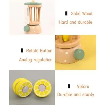 Wooden Blender Toys Play Set for Kids, Fruit Juicer Maker Toy, Montessori Pretend Play Food Kitchen Accessories for Toddler Girls and Boys (Juicer)