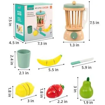 Wooden Blender Toys Play Set for Kids, Fruit Juicer Maker Toy, Montessori Pretend Play Food Kitchen Accessories for Toddler Girls and Boys (Juicer)