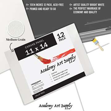 Academy Art Supply Canvases Panels 11 x 14 inch - 100% Cotton Artist Blank Canvas Board for Painting, Pre-gessoed, Primed, Acid-Free Blank Canvas, Perfect for Acrylic and Oil Painting, Pack of 12