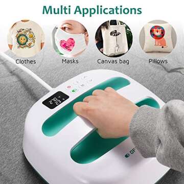 OFFNOVA Heat Press Machine, Portable Easy Heat Press 9"x9" Iron-on Press for HTV Vinyl and Heat Transfer Sublimation Fort-Shirts, Hats, DIY Projects, Mint