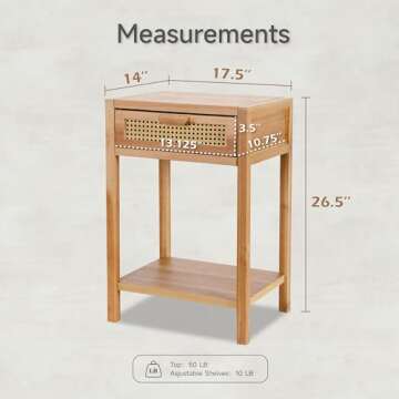 COZAYH Set of 2 Modern Minimalism Nightstand End Table Side Table with Woven Pattern Drawer and Shelf Storage, Rustic Farmhouse Style, Natural