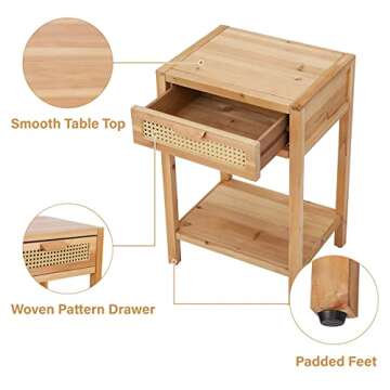 COZAYH Set of 2 Modern Minimalism Nightstand End Table Side Table with Woven Pattern Drawer and Shelf Storage, Rustic Farmhouse Style, Natural