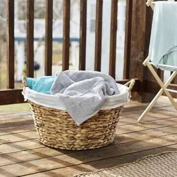 Household Essentials ML-6667N Round Wicker Laundry Basket Hamper with Liner, Natural Water Hyacinth Large