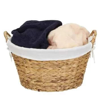 Household Essentials ML-6667N Round Wicker Laundry Basket Hamper with Liner, Natural Water Hyacinth Large