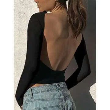 Women's Backless T-Shirts Y2K Crop Top Solid Casual Long Sleeve Sexy Vintage Cut Out 2023 Summer Fas...