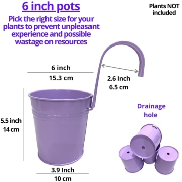 LaLaGreen Hanging Planters Outdoor -10 Pack, 6 Inch Colorful Large Metal Flower Pot, Balcony Planters Railing Hanging Herb Garden Iron Hanging Plant Buckets for Fence Rail Deck Porch Outside Wall