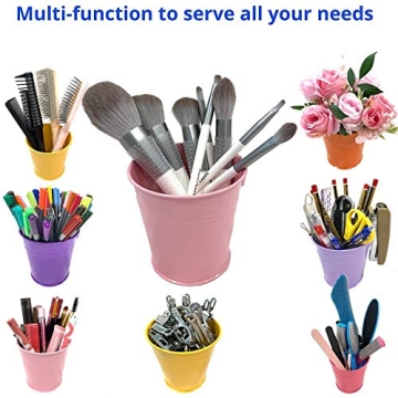 LaLaGreen Hanging Planters Outdoor -10 Pack, 6 Inch Colorful Large Metal Flower Pot, Balcony Planters Railing Hanging Herb Garden Iron Hanging Plant Buckets for Fence Rail Deck Porch Outside Wall