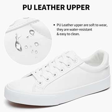 SERNIAL Women's White Tennis Shoes PU Leather Sneakers Casual Walking Shoes for Women(White,US9)