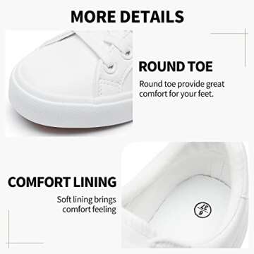 SERNIAL Women's White Tennis Shoes PU Leather Sneakers Casual Walking Shoes for Women(White,US9)