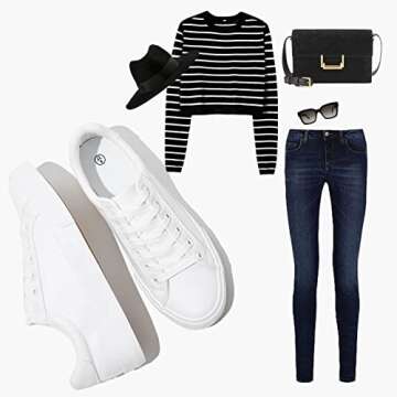 SERNIAL Women's White Tennis Shoes PU Leather Sneakers Casual Walking Shoes for Women(White,US9)