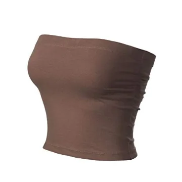 MixMatchy Women's Mocha Double Layer Tube Top with Bra