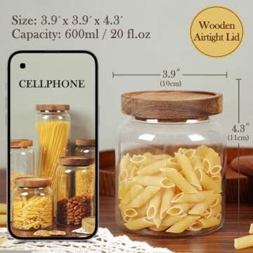 Labina Glass Storage Container Airtight Food Jars Kitchen Canister with Wood Lids, 20 Oz Wide Mouth ...