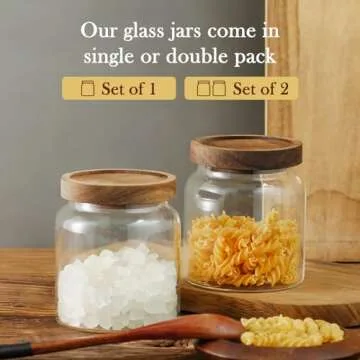 Labina Glass Storage Container Airtight Food Jars Kitchen Canister with Wood Lids, 20 Oz Wide Mouth Pantry Organization Glass Jar for Flour, Sugar, Cookie, Spagetti, Nuts and Candy