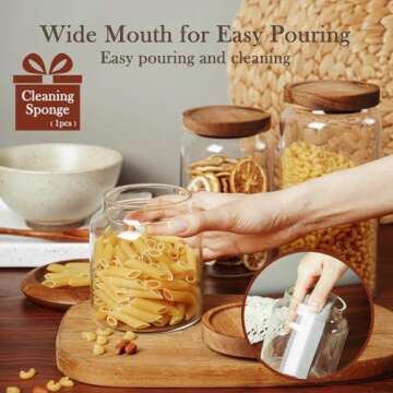 Labina Glass Storage Container Airtight Food Jars Kitchen Canister with Wood Lids, 20 Oz Wide Mouth Pantry Organization Glass Jar for Flour, Sugar, Cookie, Spagetti, Nuts and Candy