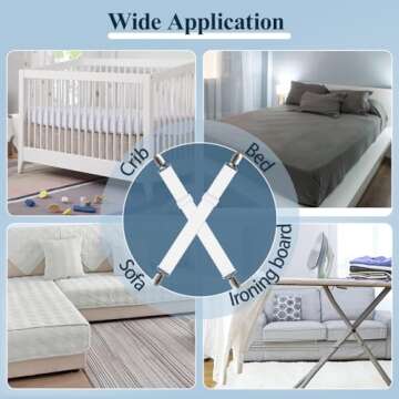 Bed Sheet Straps, Sopito Adjustable Elastic Fitted Sheet Straps Fasteners Non Slip Mattress Clips to Keep Sheets On for Crib to King Size Bed, White 4Pcs