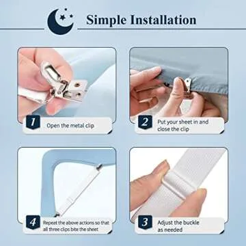 Bed Sheet Straps, Sopito Adjustable Elastic Fitted Sheet Straps Fasteners Non Slip Mattress Clips to Keep Sheets On for Crib to King Size Bed, White 4Pcs