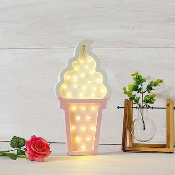 PortPlugs Ice cream Valentine Romance Atmosphere Light , Party Wedding Birthday Party Decoration Kids' Room Battery Operated LED Night Lights (White and Pink)