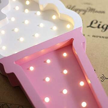 PortPlugs Ice cream Valentine Romance Atmosphere Light , Party Wedding Birthday Party Decoration Kids' Room Battery Operated LED Night Lights (White and Pink)