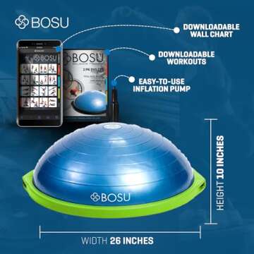 Bosu Home Gym Equipment the Original Balance Trainer Enhance Workout, Strength, Balance, and Flexibi...