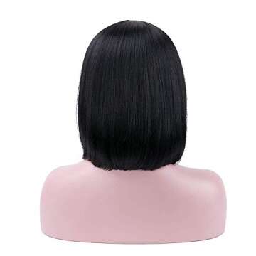Rosa Star Short Bob Wig with Bangs Straight Synthetic Hair Wigs for Women (Black)