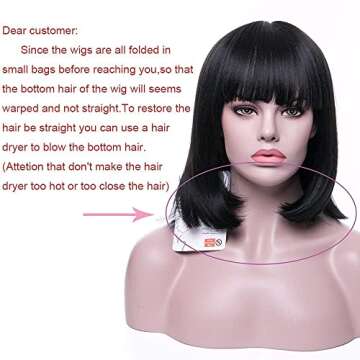 Rosa Star Short Bob Wig with Bangs Straight Synthetic Hair Wigs for Women (Black)