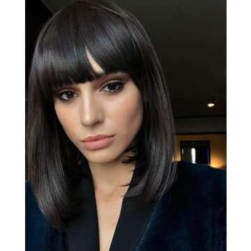 Rosa Star Short Bob Wig with Bangs Straight Synthetic Hair Wigs for Women (Black)