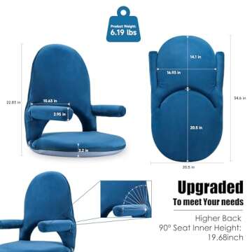 Nnewvante Floor Folding Chair Armrest, 42 Position Back Support Adjustable Floor Seat Washable Stack...