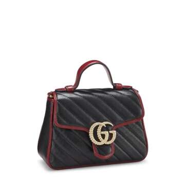 Gucci, Pre-Loved Black Leather Torchon GG Marmont Top Handle Bag Mini, Multi