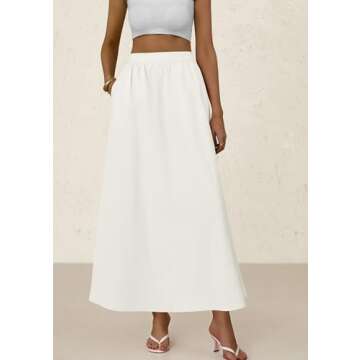 PRETTYGARDEN Women's Maxi Skirts 2025 Summer Trendy Ruffle High Waisted Casual Long Flowy Skirt with Pockets (White,Small)