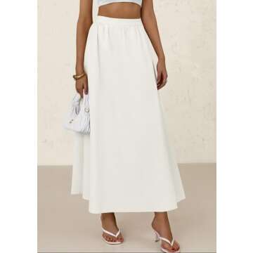 PRETTYGARDEN Women's Maxi Skirts 2025 Summer Trendy Ruffle High Waisted Casual Long Flowy Skirt with Pockets (White,Small)