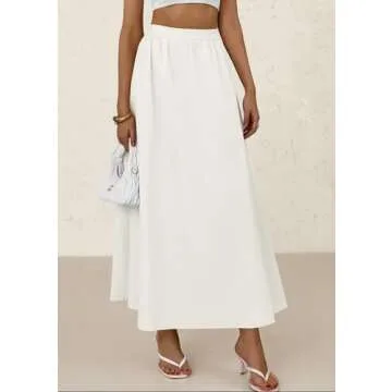 PRETTYGARDEN Women's Maxi Skirts 2025 Summer Trendy Ruffle High Waisted Casual Long Flowy Skirt with Pockets (White,Small)