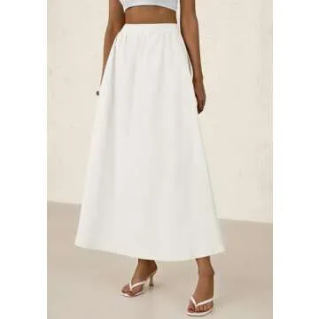 PRETTYGARDEN Women's Maxi Skirts 2025 Summer Trendy Ruffle High Waisted Casual Long Flowy Skirt with Pockets (White,Small)