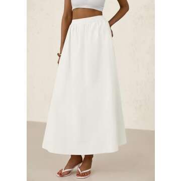 PRETTYGARDEN Women's Maxi Skirts 2025 Summer Trendy Ruffle High Waisted Casual Long Flowy Skirt with Pockets (White,Small)