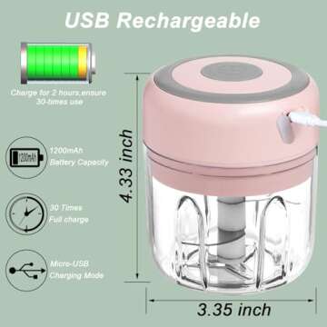 Electric Garlic Chopper, 250ML Food Chopper USB, Mini Vegetable Chopper, Garlic Mincer, Onion Chopper, Portable Small Food Processor for Garlic, Ginger, Chili, Vegetables