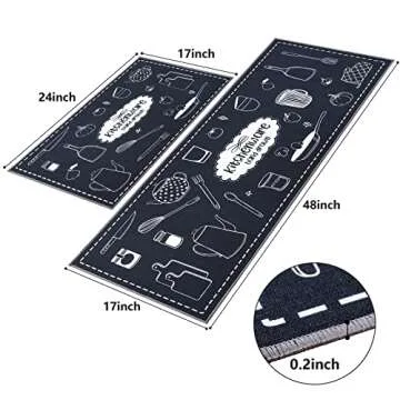 Carvapet 2-Piece Non-Slip Kitchen Rug Set – TPR Backing Mats for Doorway, Bathroom, and Kitchen, D...