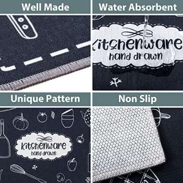 Carvapet 2-Piece Non-Slip Kitchen Rug Set – TPR Backing Mats for Doorway, Bathroom, and Kitchen, Durable Runner Rug Set Includes 17"x48" and 17"x24" Sizes Stylish, Practical Skid-Resistant Design