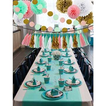 HEARTFEEL Bridal Shower Decorations Mint Baby Pink White Gold Tissue Pom Poms Paper Flowers Ball Tas...