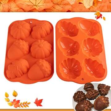 Fall Baking Molds Silicone Pumpkin Mold, 2 Pack Leaves Mold Fall Muffin Cakelet Pan Thanksgiving Cak...