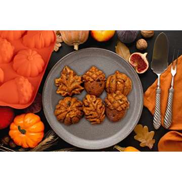 Fall Baking Molds Silicone Pumpkin Mold, 2 Pack Leaves Mold Fall Muffin Cakelet Pan Thanksgiving Cake Mold for Cupcake Chocolate Candy Baking Autumn Cake Decoration Fondant