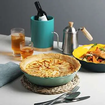 Sweejar Ceramic Pie Pan for Baking, 10 Inches Round Baking Dish for Dinner, Non-Stick Pie Plate with Soft Wave Edge for Apple Pie, Pumpkin Pie, Pot Pies (Green)