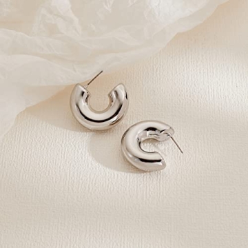HESSAWELL Silver Chunky Hoop Earrings Women Hypoallergenic