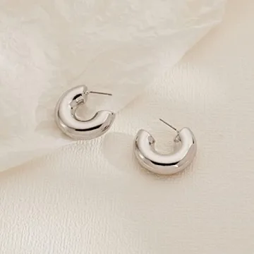 HESSAWELL Silver Chunky Hoop Earrings Women Hypoallergenic